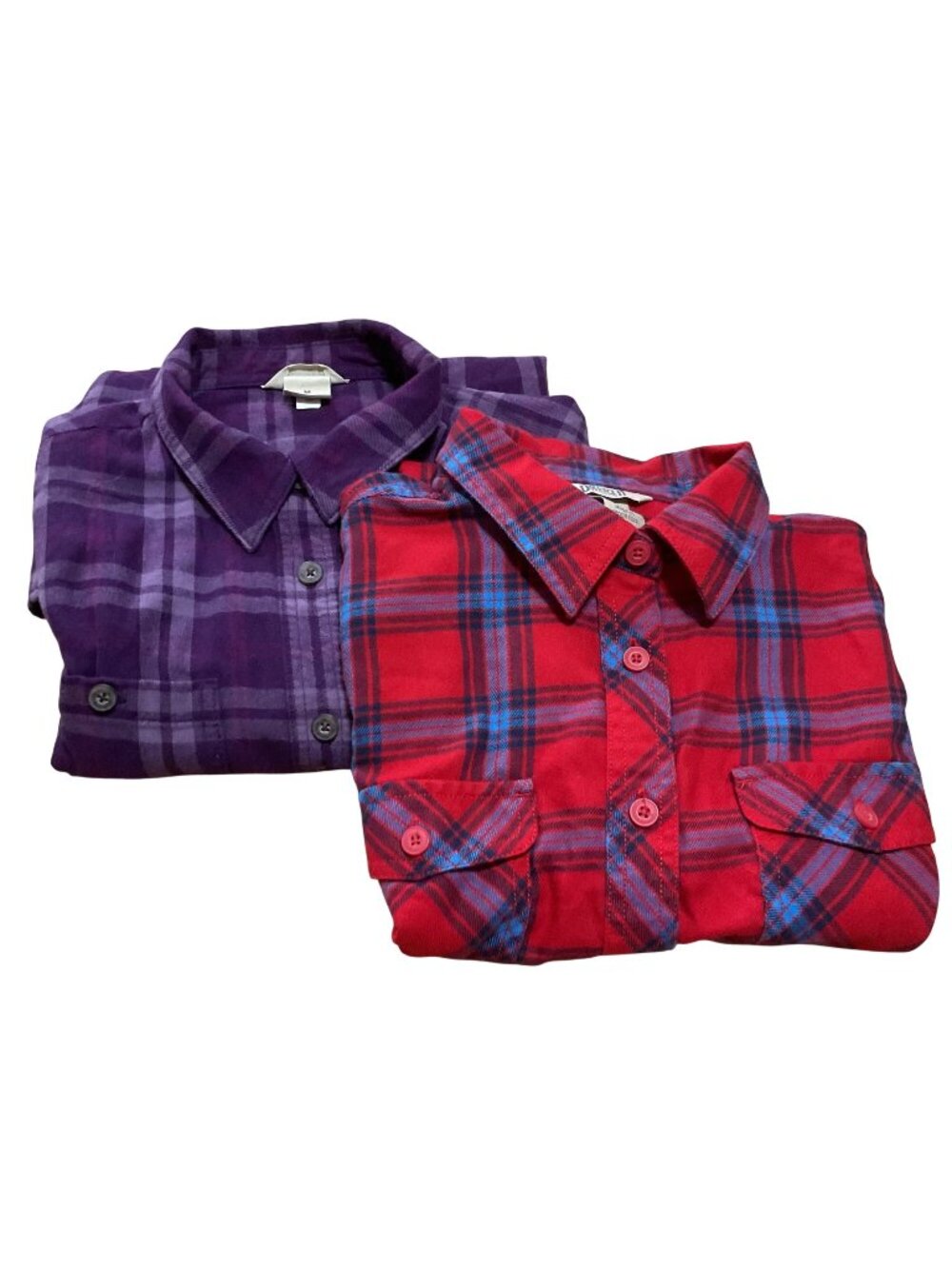 Duluth Trading Co Womens Medium Purple & Red Plaid Button-Up Flannel Shirts